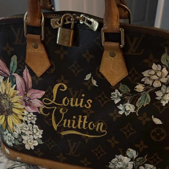 Louis Vuitton Brown hand painted Alma pm Floral Satchel - Picture 2 of 13